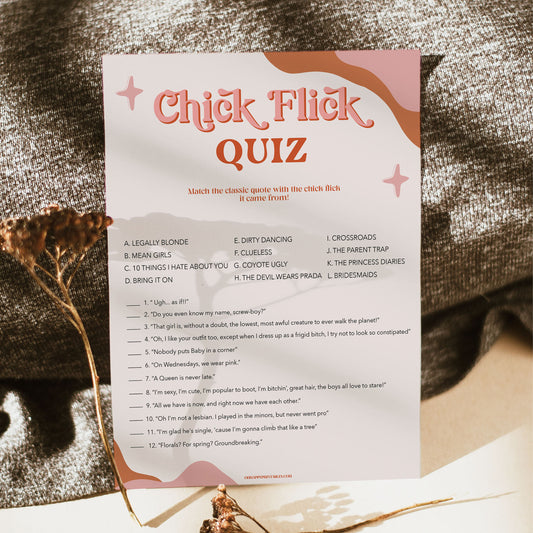 chick flick quiz game, 70s retro bridal shower, retro bridal shower games, modern 70s bridal collection, 70s bridal shower, printable bridal games