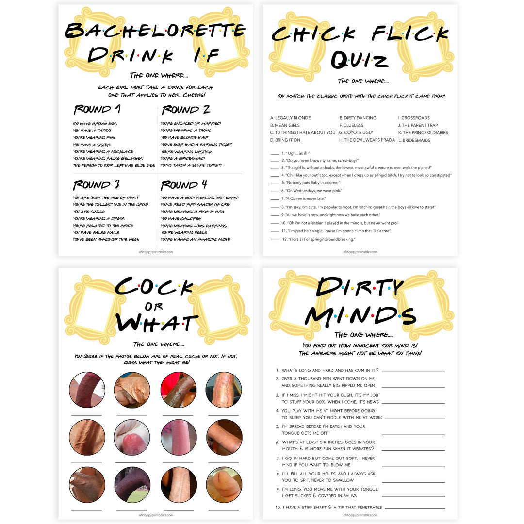 4 friends bachelorette games, naughty bachelorette games, printable bachelorette games, the one where marry games, naughty bridal games  