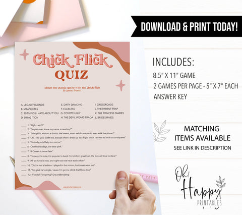 chick flick quiz game, 70s retro bridal shower, retro bridal shower games, modern 70s bridal collection, 70s bridal shower, printable bridal games