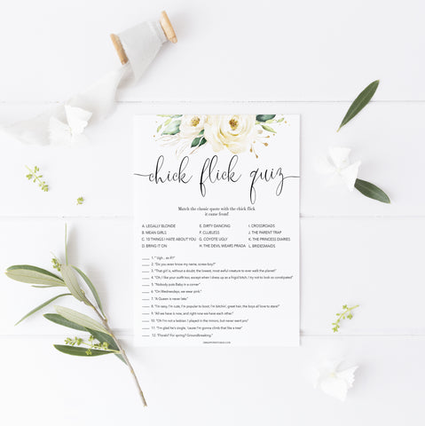 chick flick movie quiz, movie quiz game, Printable bachelorette games, floral bachelorette, floral hen party games, fun hen party games, bachelorette game ideas, floral adult party games, naughty hen games, naughty bachelorette games