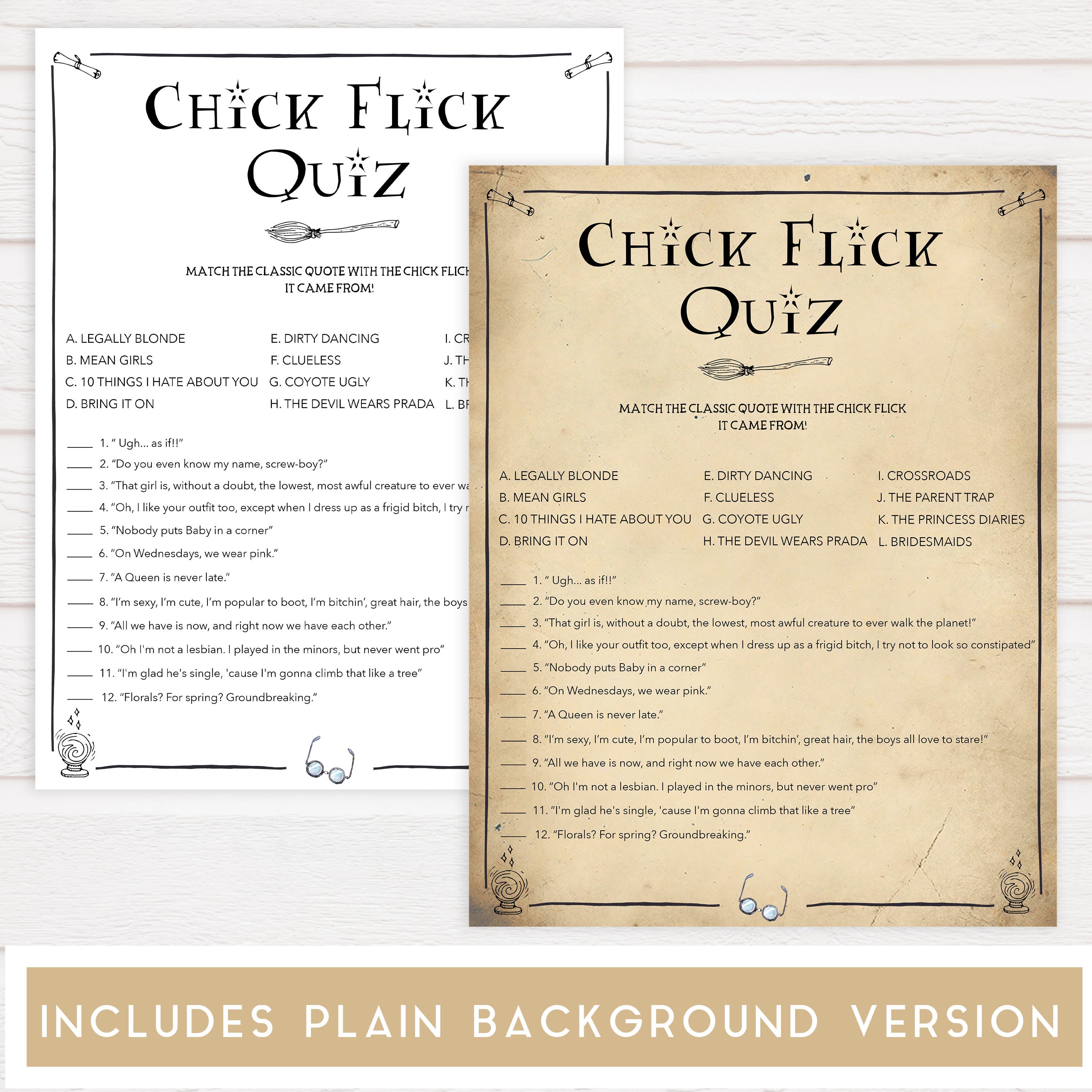 chick flick quiz game, bridal chick flick quiz, Printable bachelorette games, Harry Potter bachelorette, Harry Potter hen party games, fun hen party games, bachelorette game ideas, Harry Potter adult party games, naughty hen games, naughty bachelorette games
