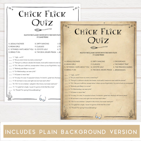 chick flick quiz game, bridal chick flick quiz, Printable bachelorette games, Harry Potter bachelorette, Harry Potter hen party games, fun hen party games, bachelorette game ideas, Harry Potter adult party games, naughty hen games, naughty bachelorette games