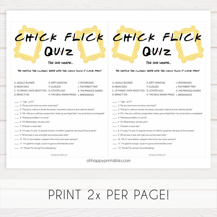 chick flick quiz, bridal chick flick, Printable bridal shower games, friends bridal shower, friends bridal shower games, fun bridal shower games, bridal shower game ideas, friends bridal shower