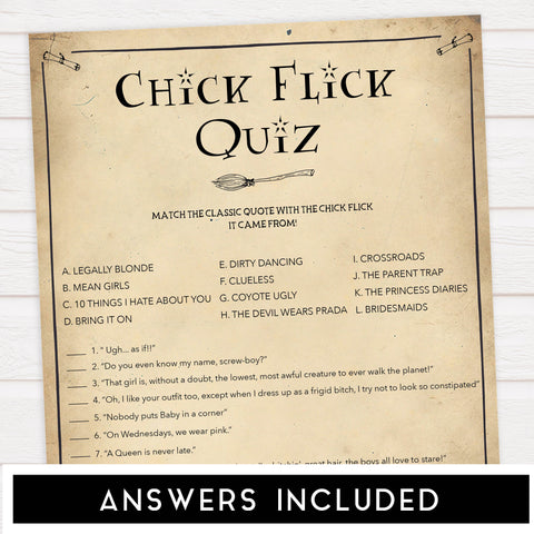chick flick quiz game, bridal chick flick quiz, Printable bachelorette games, Harry Potter bachelorette, Harry Potter hen party games, fun hen party games, bachelorette game ideas, Harry Potter adult party games, naughty hen games, naughty bachelorette games