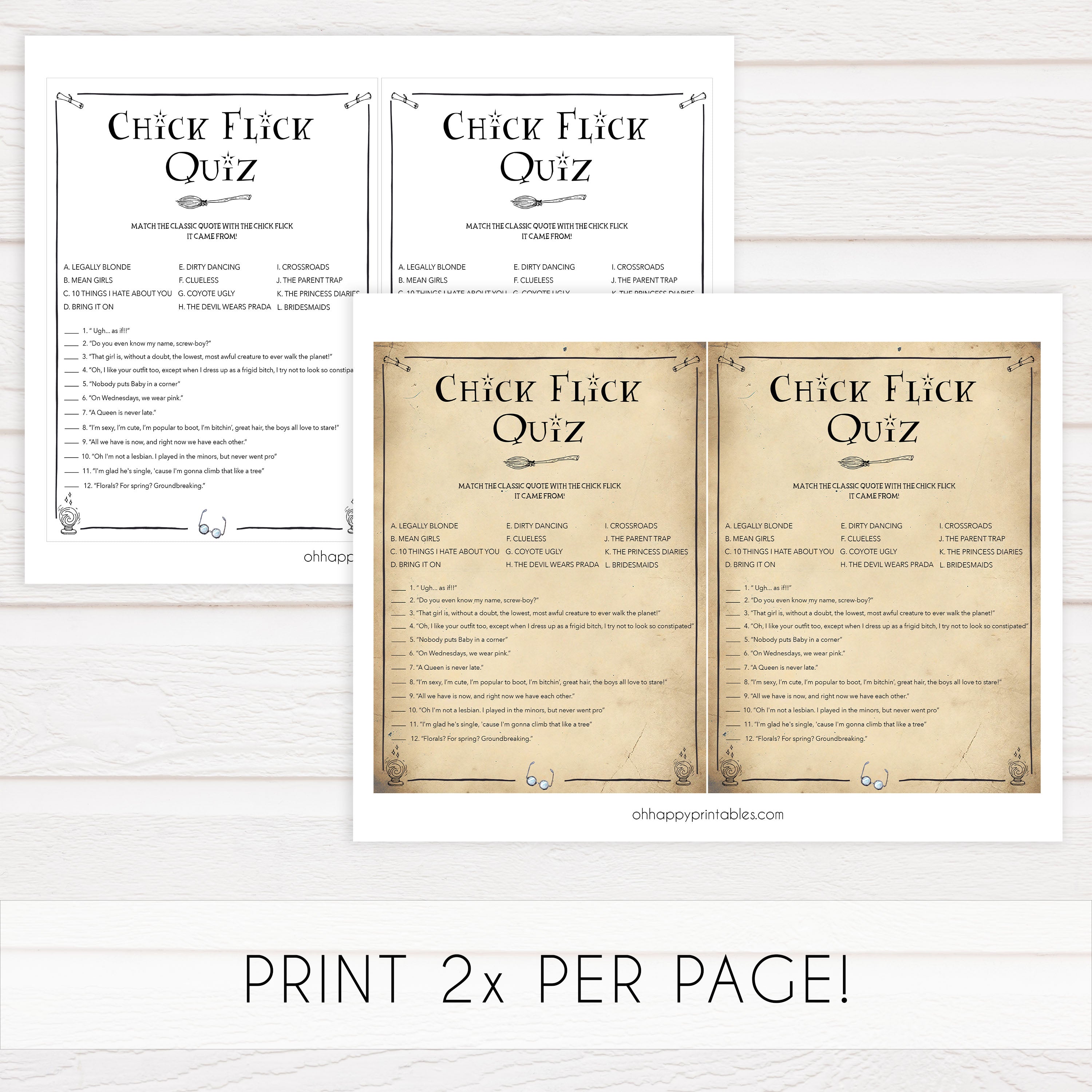 chick flick quiz game, bridal chick flick quiz, Printable bachelorette games, Harry Potter bachelorette, Harry Potter hen party games, fun hen party games, bachelorette game ideas, Harry Potter adult party games, naughty hen games, naughty bachelorette games