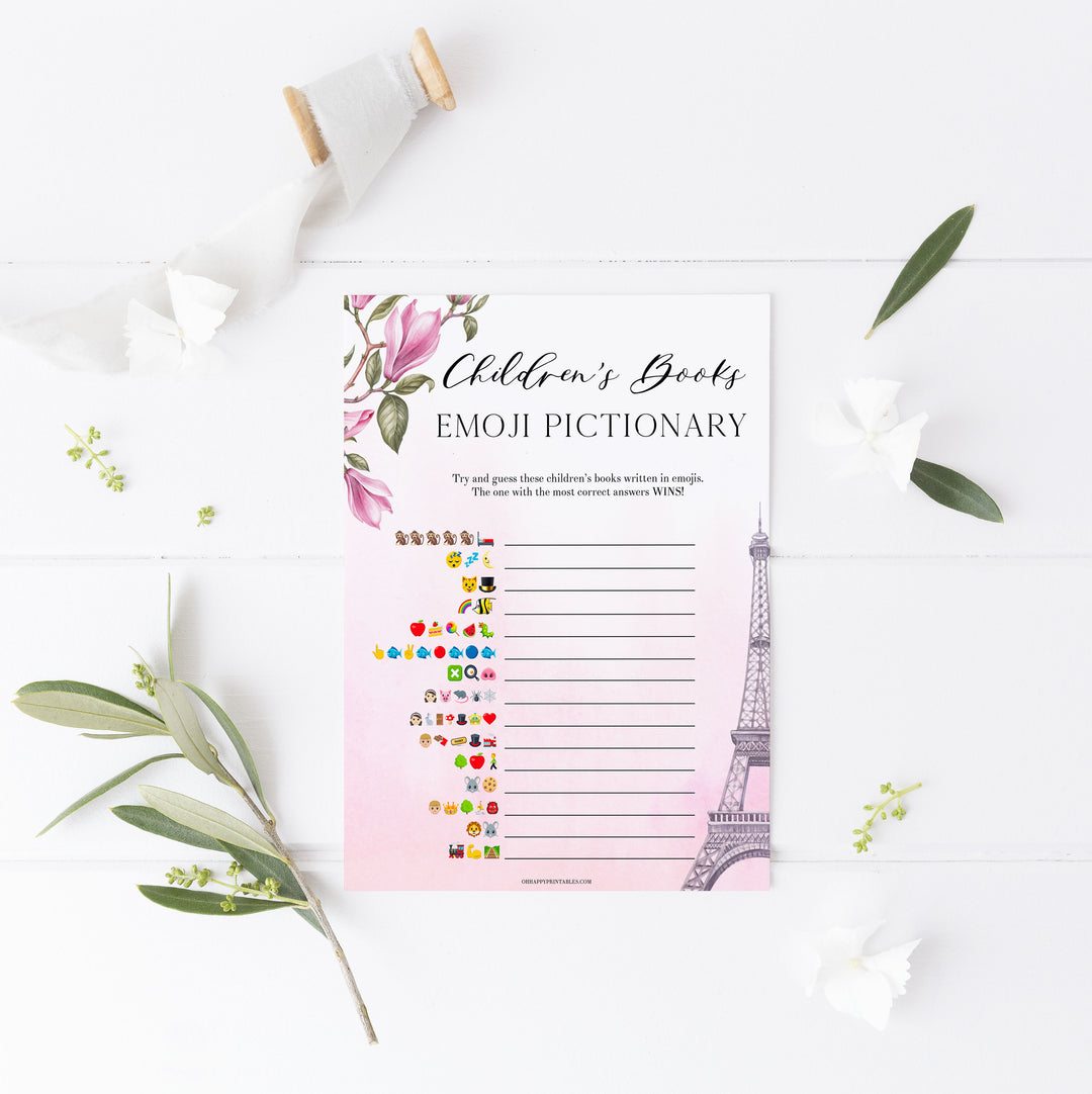 childrens books emoji Pictionary game,  Paris baby shower games, printable baby shower games, Parisian baby shower games, fun baby shower games