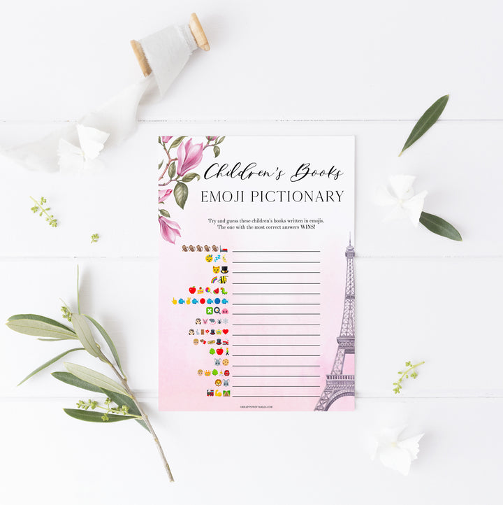 childrens books emoji Pictionary game,  Paris baby shower games, printable baby shower games, Parisian baby shower games, fun baby shower games