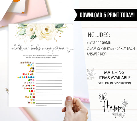 childrens books emoji pictionary game, Printable baby shower games, shite floral baby games, baby shower games, fun baby shower ideas, top baby shower ideas, floral baby shower, baby shower games, fun floral baby shower ideas