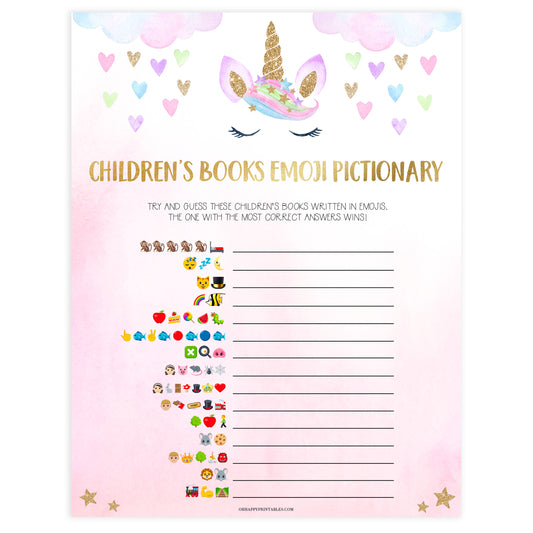 childrens books emoji pictionary game, Printable baby shower games, unicorn baby games, baby shower games, fun baby shower ideas, top baby shower ideas, unicorn baby shower, baby shower games, fun unicorn baby shower ideas