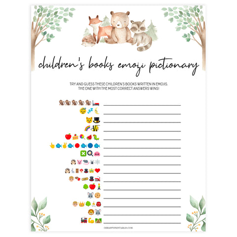 childrens books emoji pictionary games, Printable baby shower games, woodland animals baby games, baby shower games, fun baby shower ideas, top baby shower ideas, woodland baby shower, baby shower games, fun woodland animals baby shower ideas