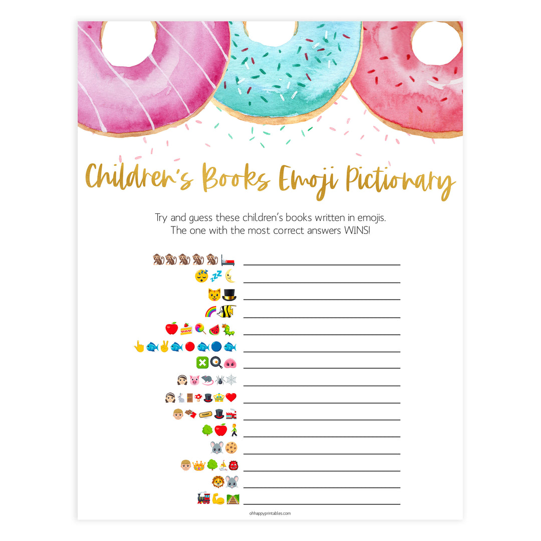 childrens books emoji pictionary game, Printable baby shower games, donut baby games, baby shower games, fun baby shower ideas, top baby shower ideas, donut sprinkles baby shower, baby shower games, fun donut baby shower ideas