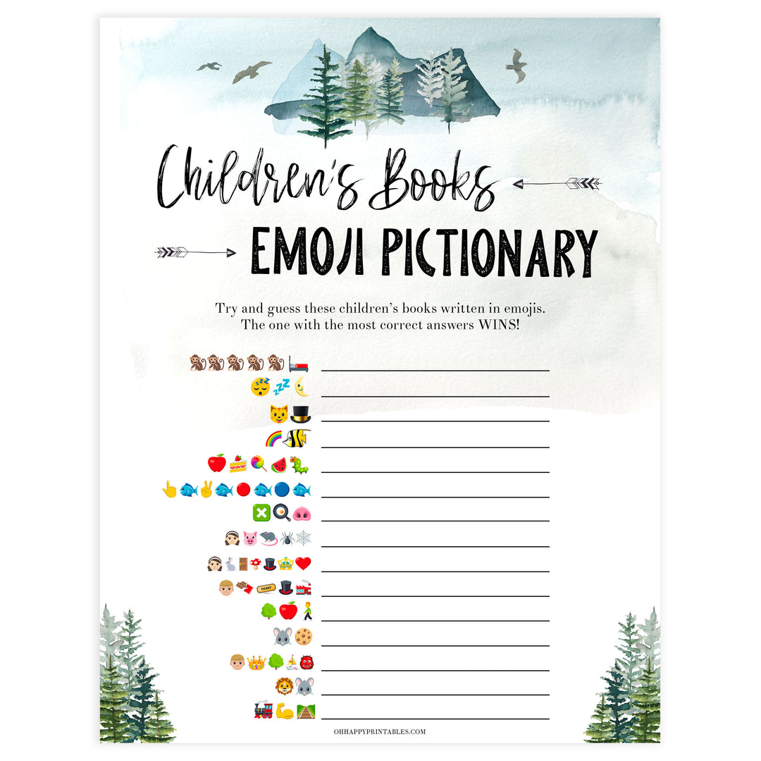childrens books emoji Pictionary game, Printable baby shower games, adventure awaits baby games, baby shower games, fun baby shower ideas, top baby shower ideas, adventure awaits baby shower, baby shower games, fun adventure baby shower ideas