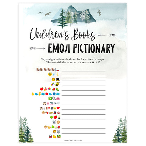 childrens books emoji Pictionary game, Printable baby shower games, adventure awaits baby games, baby shower games, fun baby shower ideas, top baby shower ideas, adventure awaits baby shower, baby shower games, fun adventure baby shower ideas