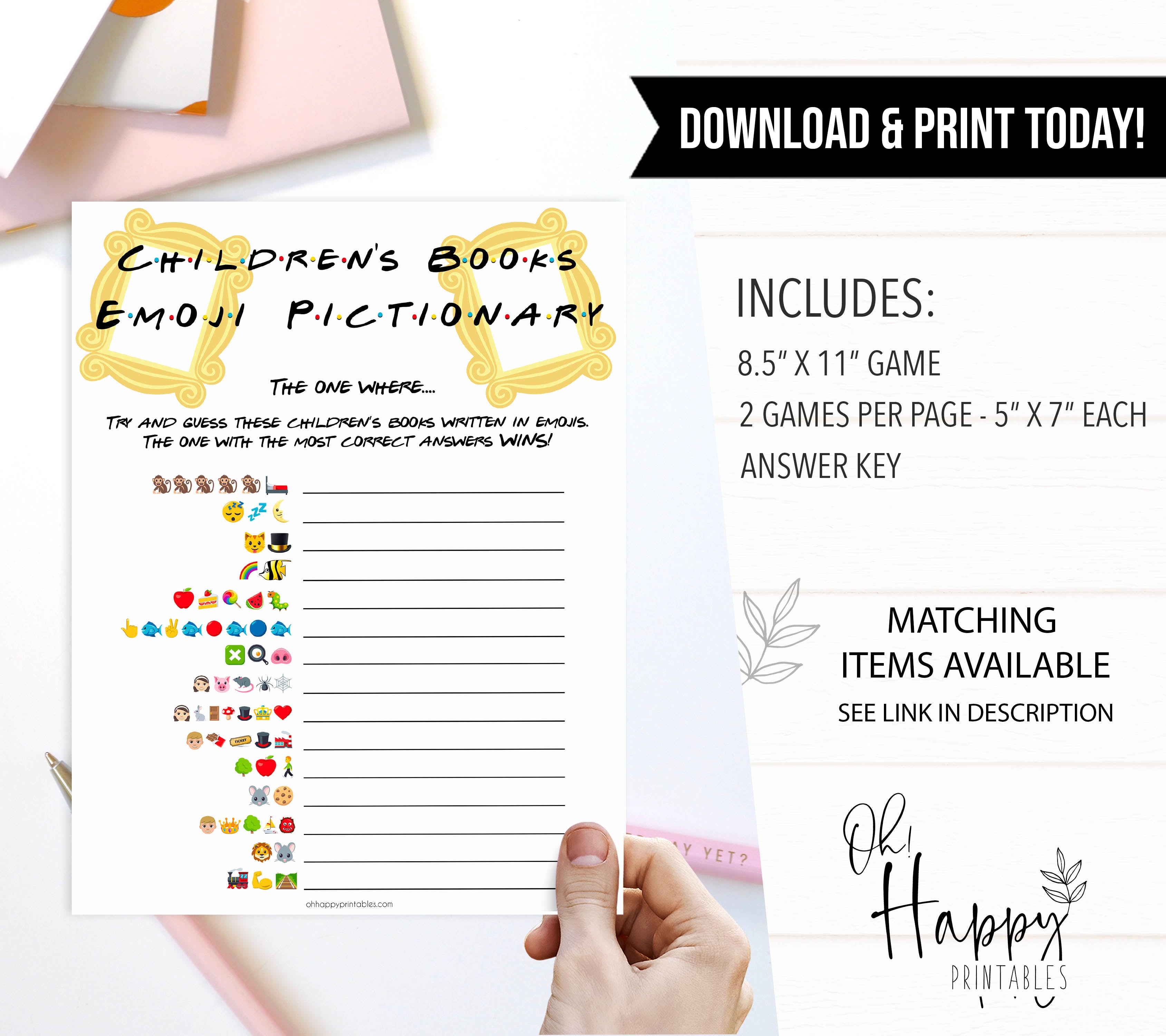 childrens books emoji pictionary, printable baby shower games, friends baby shower theme, the one where baby shower