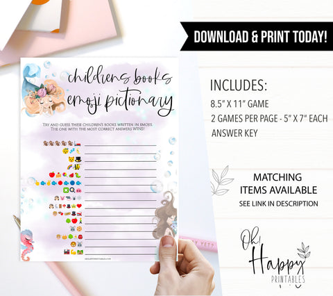 childrens books emoji pictionary game, Printable baby shower games, little mermaid baby games, baby shower games, fun baby shower ideas, top baby shower ideas, little mermaid baby shower, baby shower games, pink hearts baby shower ideas