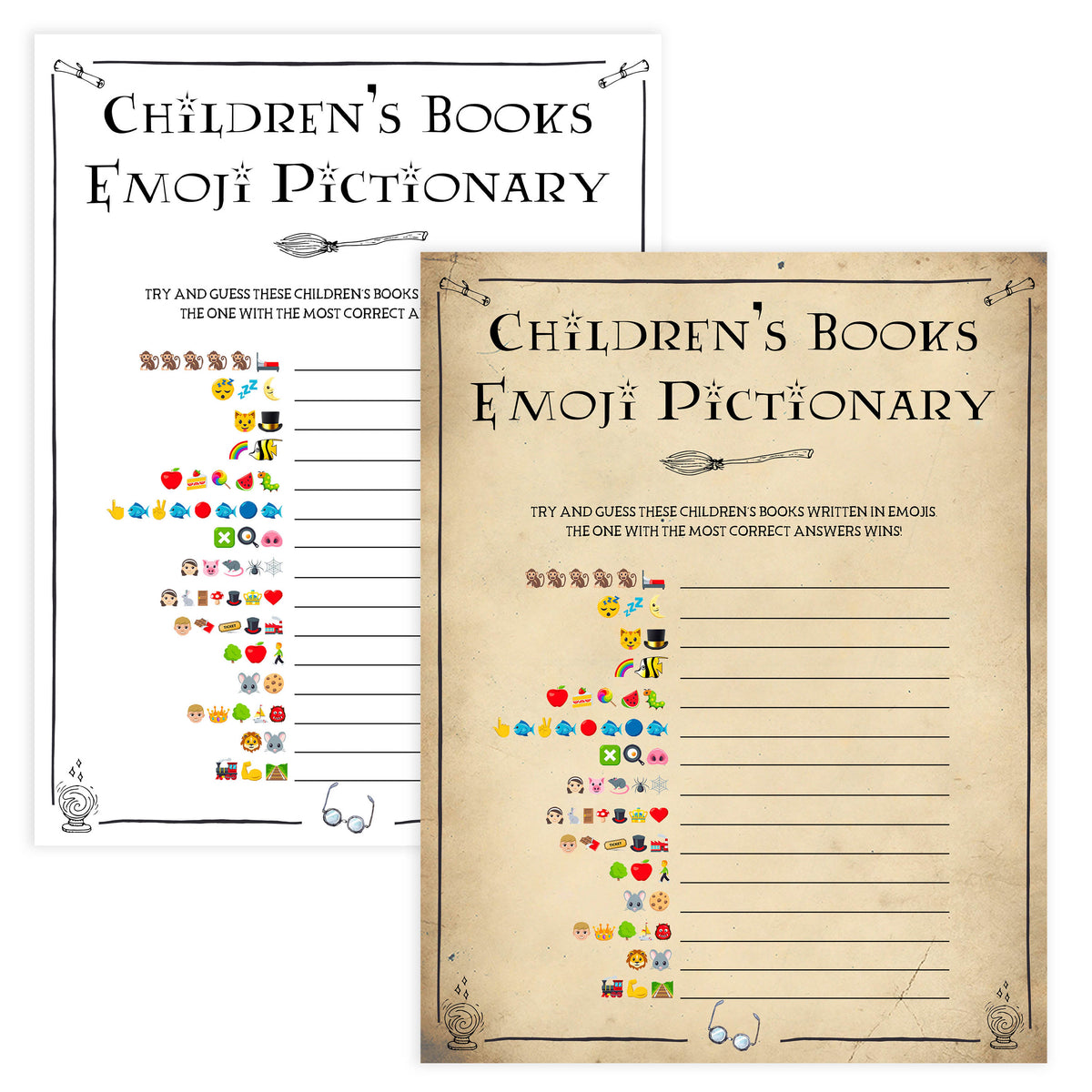Childrens Books Emoji Pictionary Game, Wizard baby shower games, printable baby shower games, Harry Potter baby games, Harry Potter baby shower, fun baby shower games,  fun baby ideas