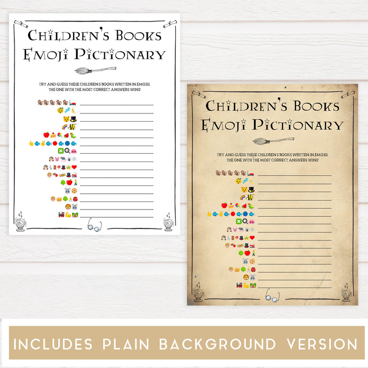 Childrens Books Emoji Pictionary Game, Wizard baby shower games, printable baby shower games, Harry Potter baby games, Harry Potter baby shower, fun baby shower games,  fun baby ideas