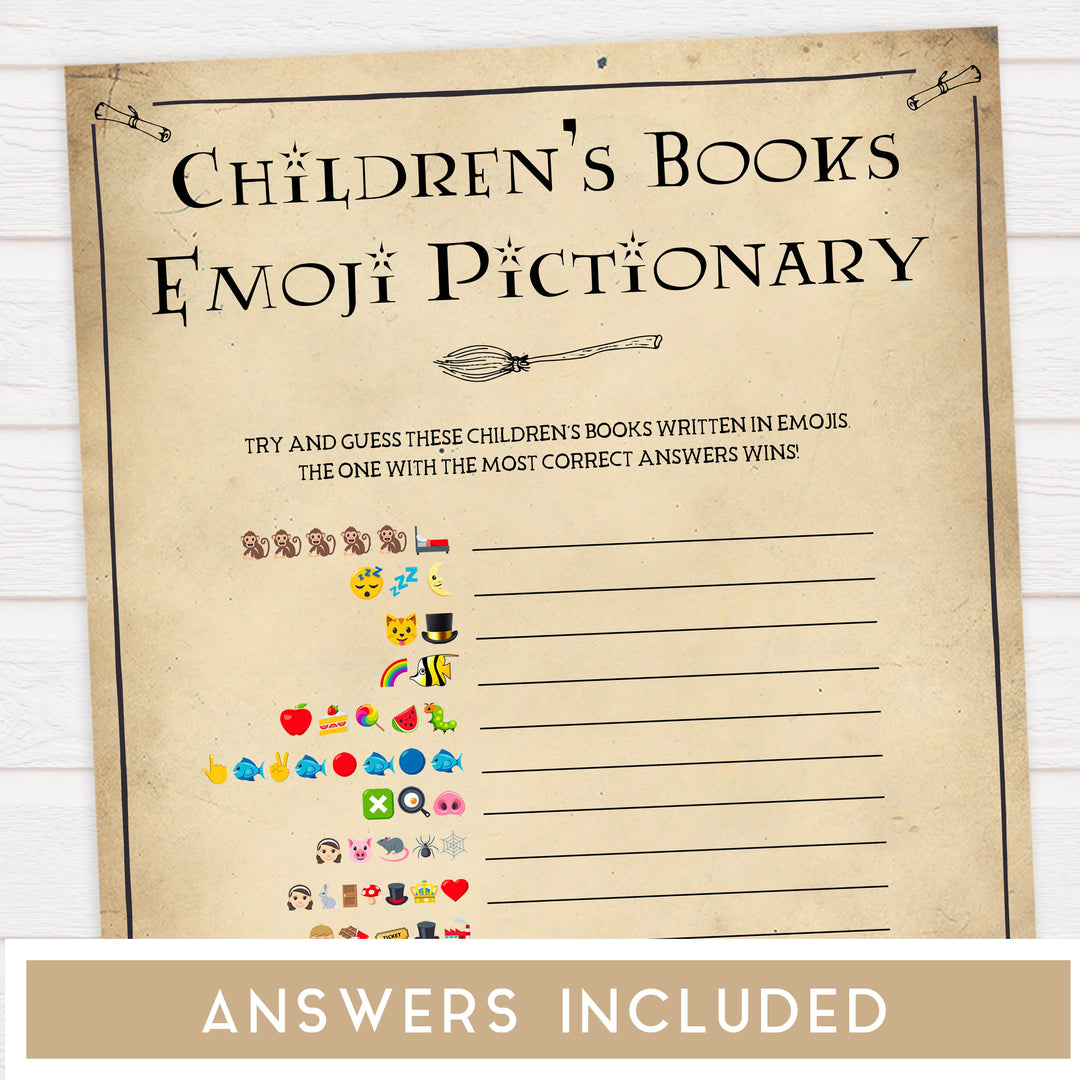 Childrens Books Emoji Pictionary Game, Wizard baby shower games, printable baby shower games, Harry Potter baby games, Harry Potter baby shower, fun baby shower games,  fun baby ideas