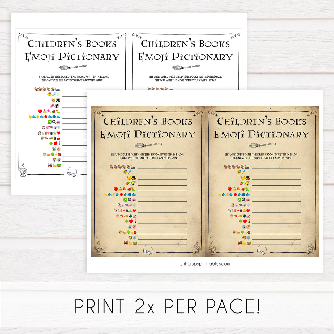 Childrens Books Emoji Pictionary Game, Wizard baby shower games, printable baby shower games, Harry Potter baby games, Harry Potter baby shower, fun baby shower games,  fun baby ideas