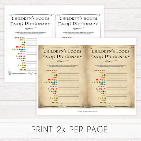 Childrens Books Emoji Pictionary Game, Wizard baby shower games, printable baby shower games, Harry Potter baby games, Harry Potter baby shower, fun baby shower games,  fun baby ideas