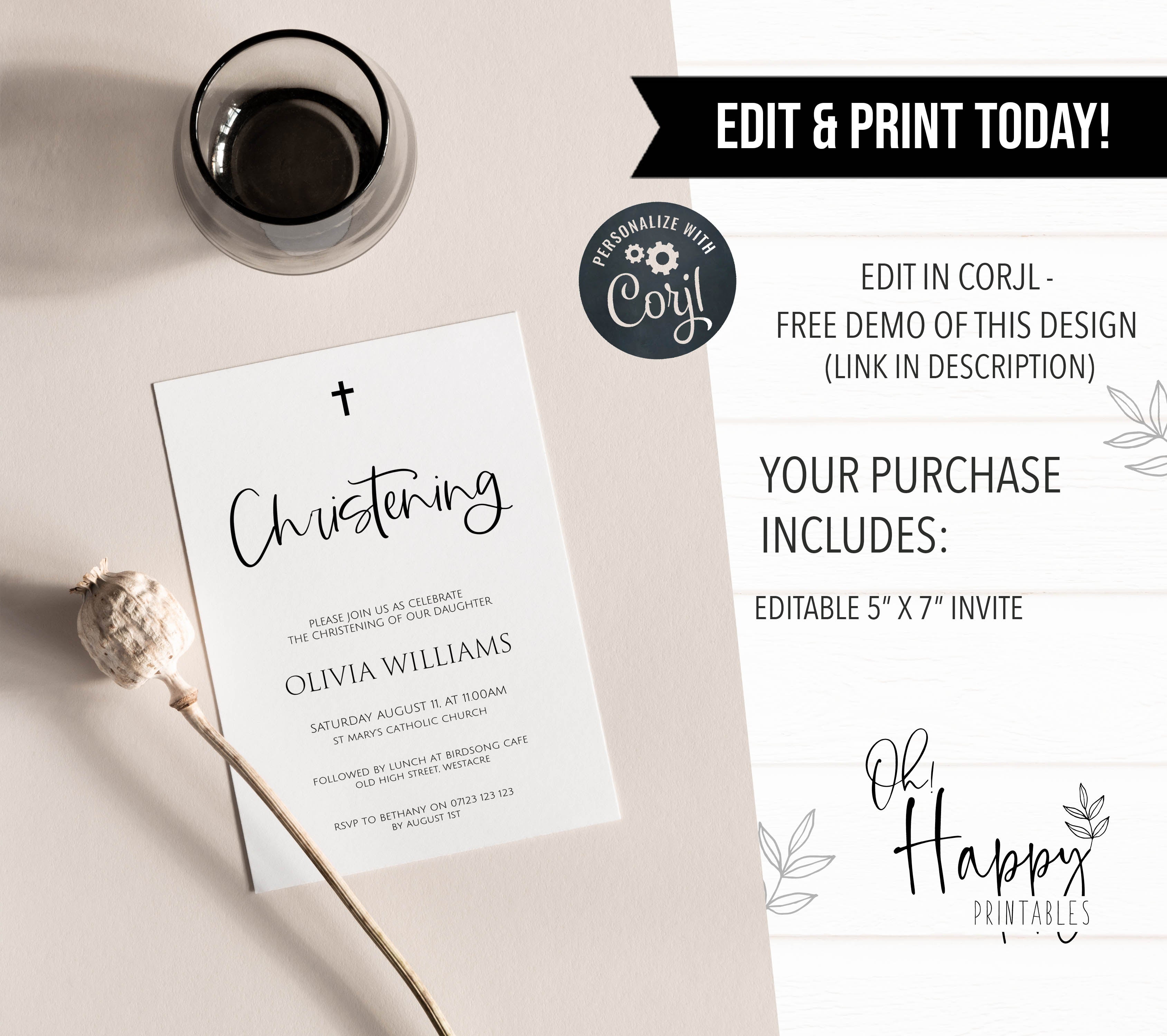 editable christening invitations, printable christening invitations, simple christening invitations