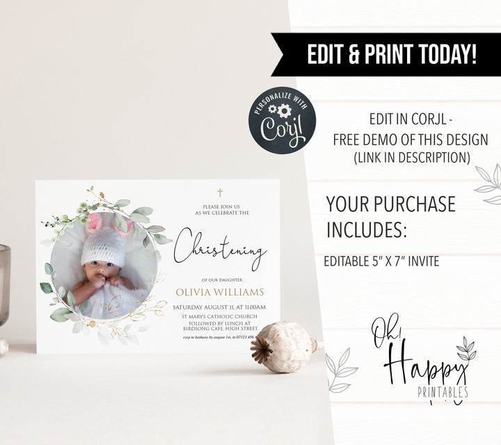 editable christening invitation, christening photo invitation, christening invitation, editable christening evite