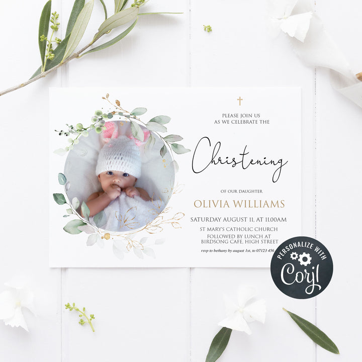 editable christening invitation, christening photo invitation, christening invitation, editable christening evite