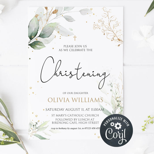 editable christening invitation, printable christening invitation, floral christening invitation, baptism invitation