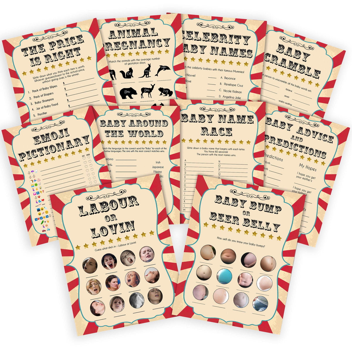 Circus 10 baby shower games, baby shower bundle, fun baby games, circus baby games, carnival baby games, printable baby games, fun baby games, popular baby games, carnival baby shower, carnival theme