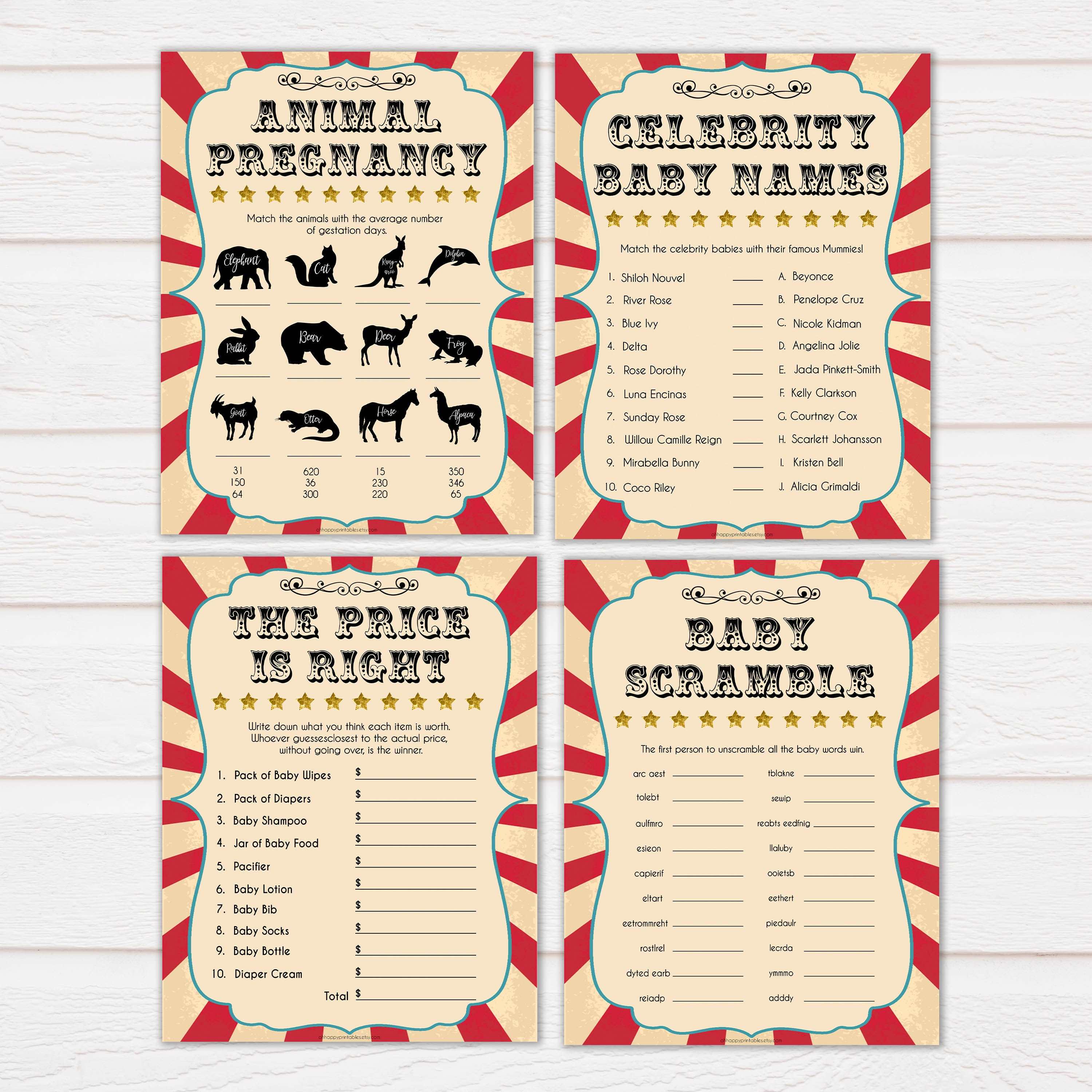 Circus 10 baby shower games, baby shower bundle, fun baby games, circus baby games, carnival baby games, printable baby games, fun baby games, popular baby games, carnival baby shower, carnival theme