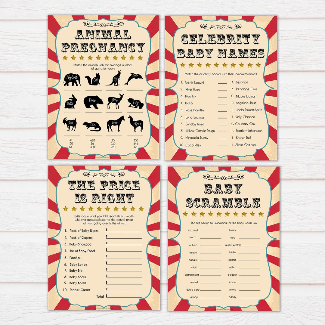 Circus 10 baby shower games, baby shower bundle, fun baby games, circus baby games, carnival baby games, printable baby games, fun baby games, popular baby games, carnival baby shower, carnival theme