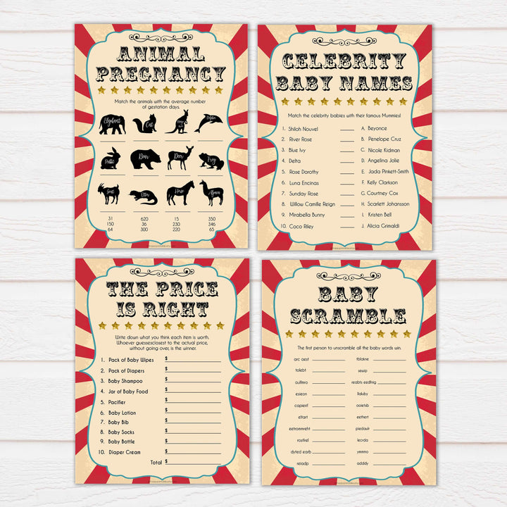 Circus 10 baby shower games, baby shower bundle, fun baby games, circus baby games, carnival baby games, printable baby games, fun baby games, popular baby games, carnival baby shower, carnival theme