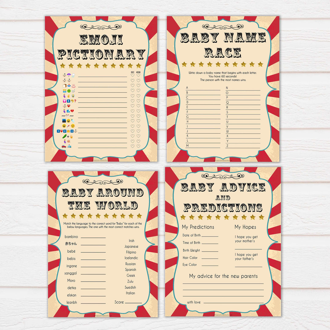 Circus 10 baby shower games, baby shower bundle, fun baby games, circus baby games, carnival baby games, printable baby games, fun baby games, popular baby games, carnival baby shower, carnival theme