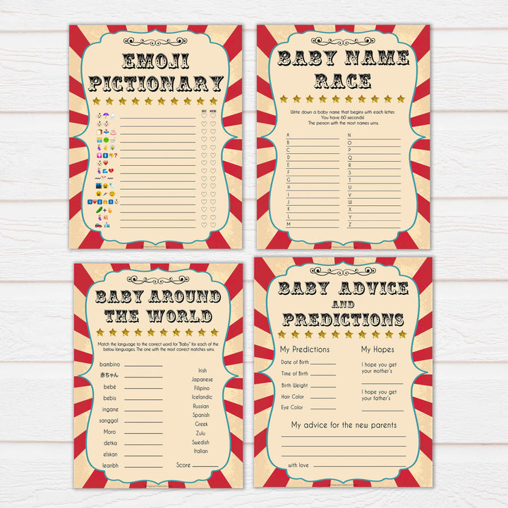 Circus 10 baby shower games, baby shower bundle, fun baby games, circus baby games, carnival baby games, printable baby games, fun baby games, popular baby games, carnival baby shower, carnival theme