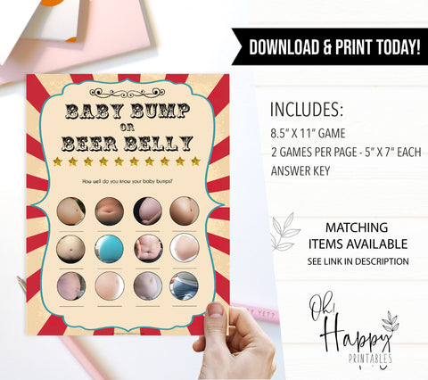 Circus baby bump or beer belly baby shower games, circus baby games, carnival baby games, printable baby games, fun baby games, popular baby games, carnival baby shower, carnival theme