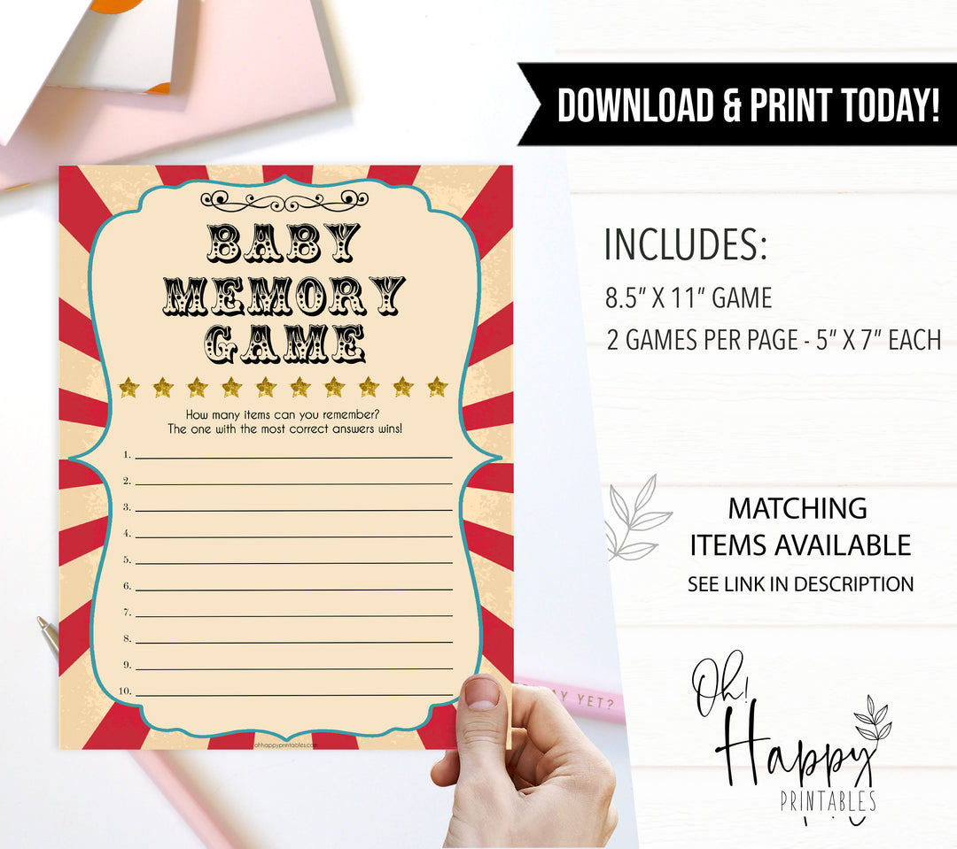 Circus baby baby memory baby shower games, circus baby games, carnival baby games, printable baby games, fun baby games, popular baby games, carnival baby shower, carnival theme