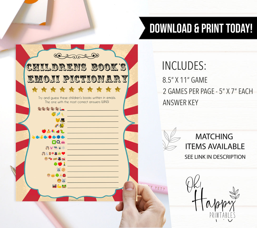 Circus childrens emoji pictionary baby shower games, circus baby games, carnival baby games, printable baby games, fun baby games, popular baby games, carnival baby shower, carnival theme