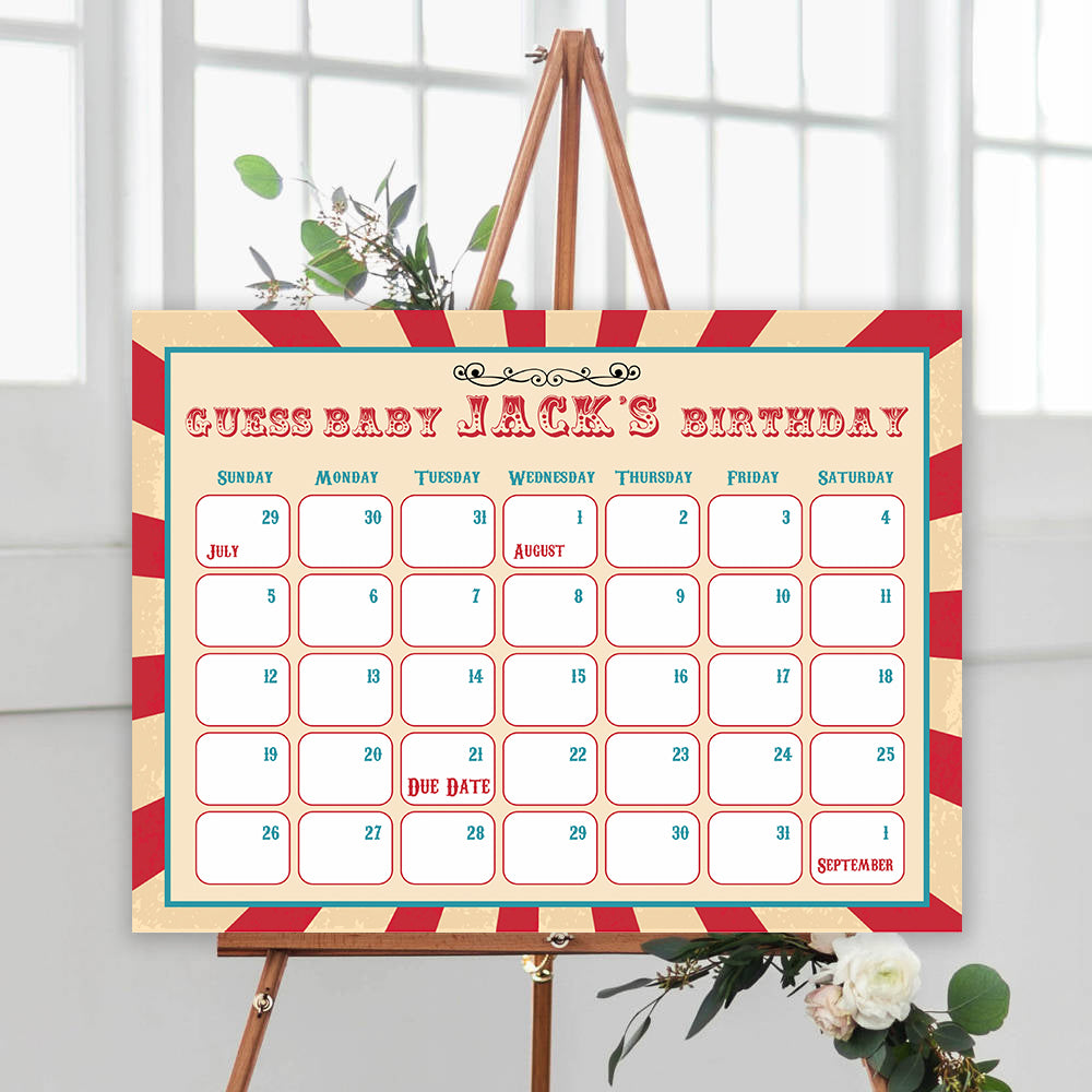 guess the baby birthday game, baby birthday predictions game, circus baby shower games, carnival fun baby shower games