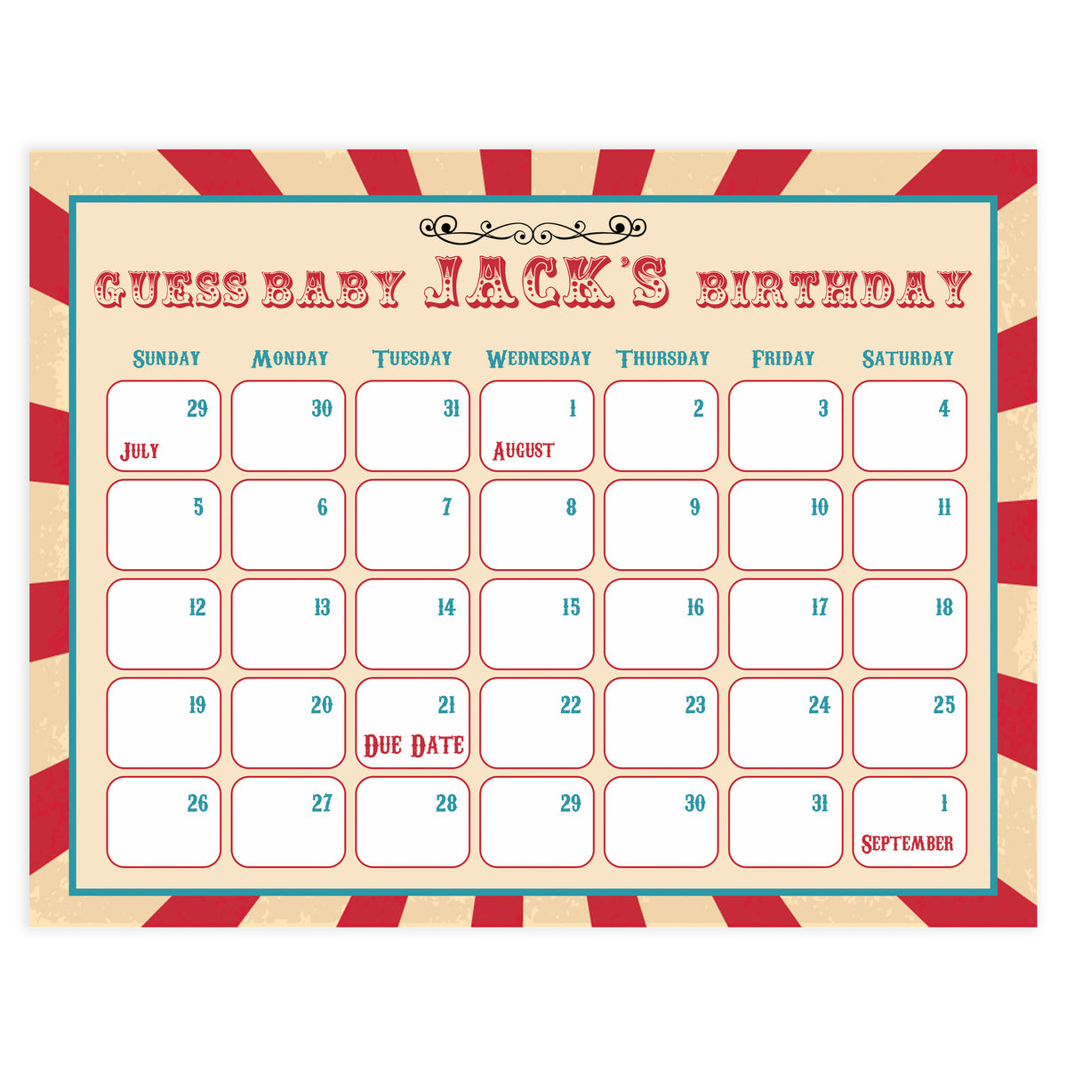 guess the baby birthday game, baby birthday predictions game, circus baby shower games, carnival fun baby shower games