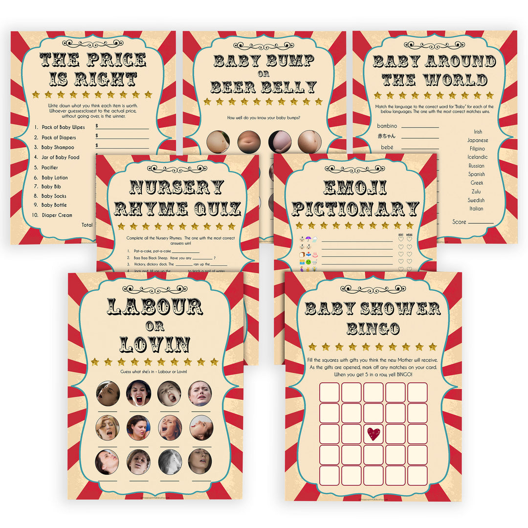 Circus 7 baby shower games, baby game bundles, fun baby games, popular baby shower games, circus baby games, carnival baby games, printable baby games, fun baby games, popular baby games, carnival baby shower, carnival theme