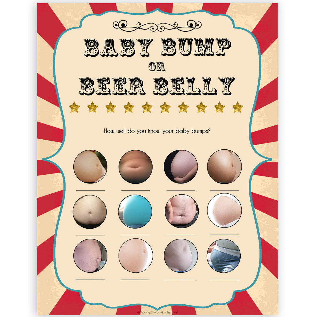 Circus baby bump or beer belly baby shower games, circus baby games, carnival baby games, printable baby games, fun baby games, popular baby games, carnival baby shower, carnival theme