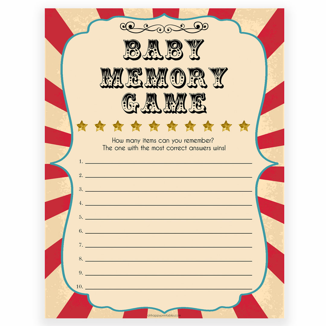 Circus baby baby memory baby shower games, circus baby games, carnival baby games, printable baby games, fun baby games, popular baby games, carnival baby shower, carnival theme