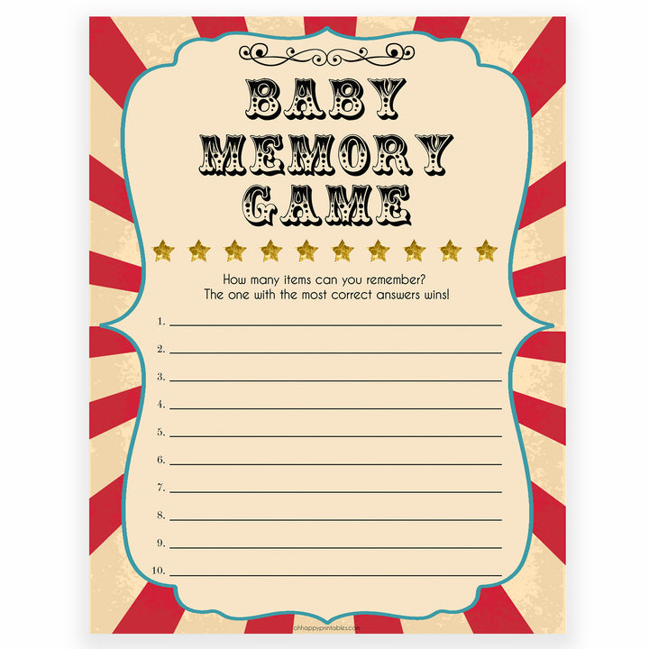 Circus baby baby memory baby shower games, circus baby games, carnival baby games, printable baby games, fun baby games, popular baby games, carnival baby shower, carnival theme