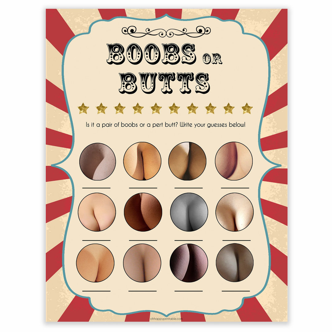 boobs or butts baby game, Printable baby shower games, circus fun baby games, baby shower games, fun baby shower ideas, top baby shower ideas, carnival baby shower, circus baby shower ideas