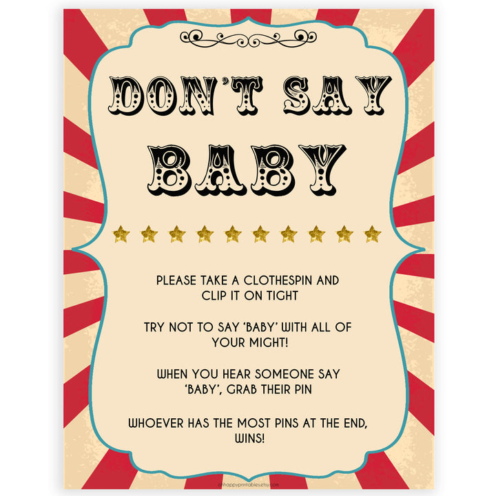 Circus dont say baby baby shower games, circus baby games, carnival baby games, printable baby games, fun baby games, popular baby games, carnival baby shower, carnival theme