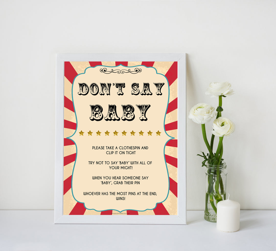 Circus dont say baby baby shower games, circus baby games, carnival baby games, printable baby games, fun baby games, popular baby games, carnival baby shower, carnival theme