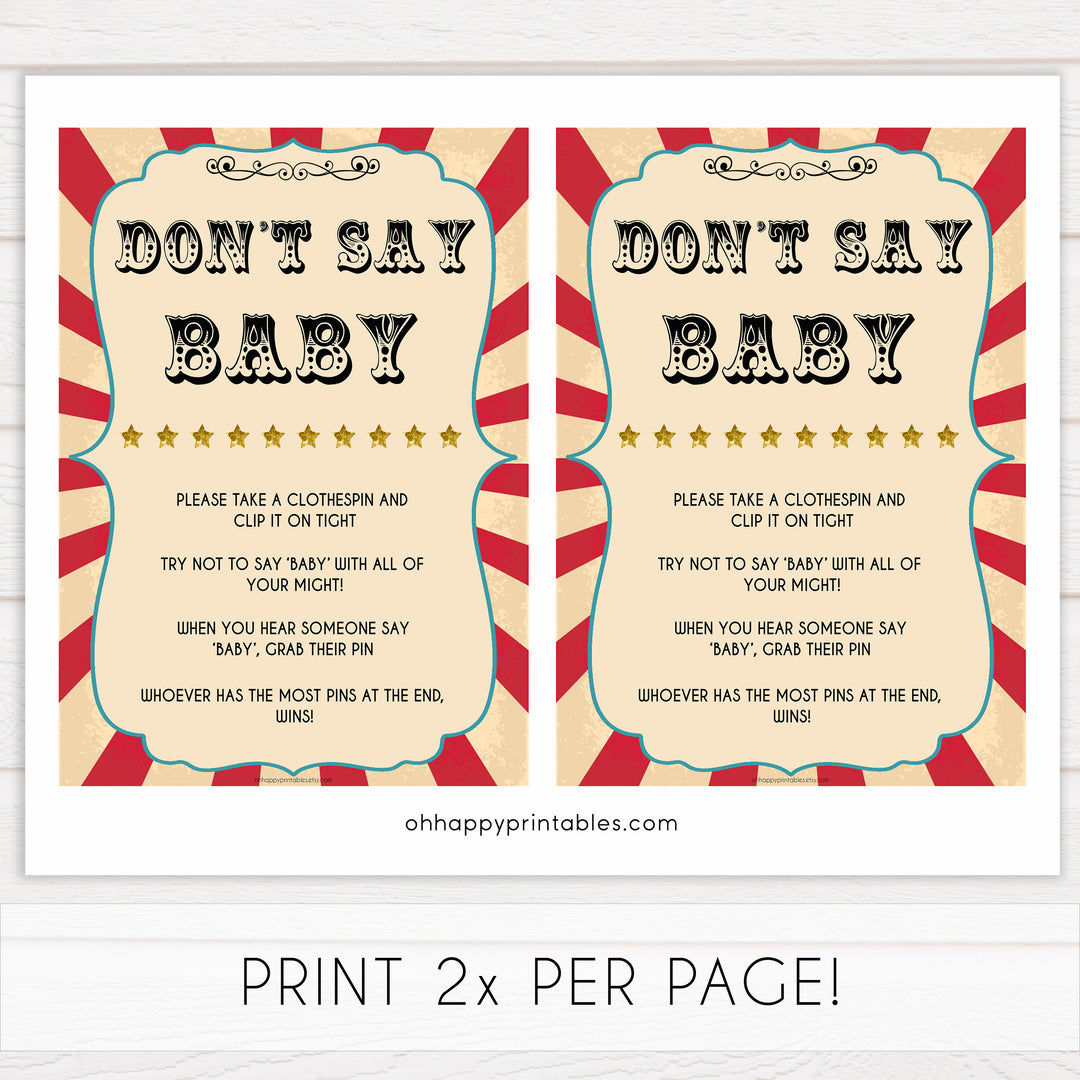 Circus dont say baby baby shower games, circus baby games, carnival baby games, printable baby games, fun baby games, popular baby games, carnival baby shower, carnival theme