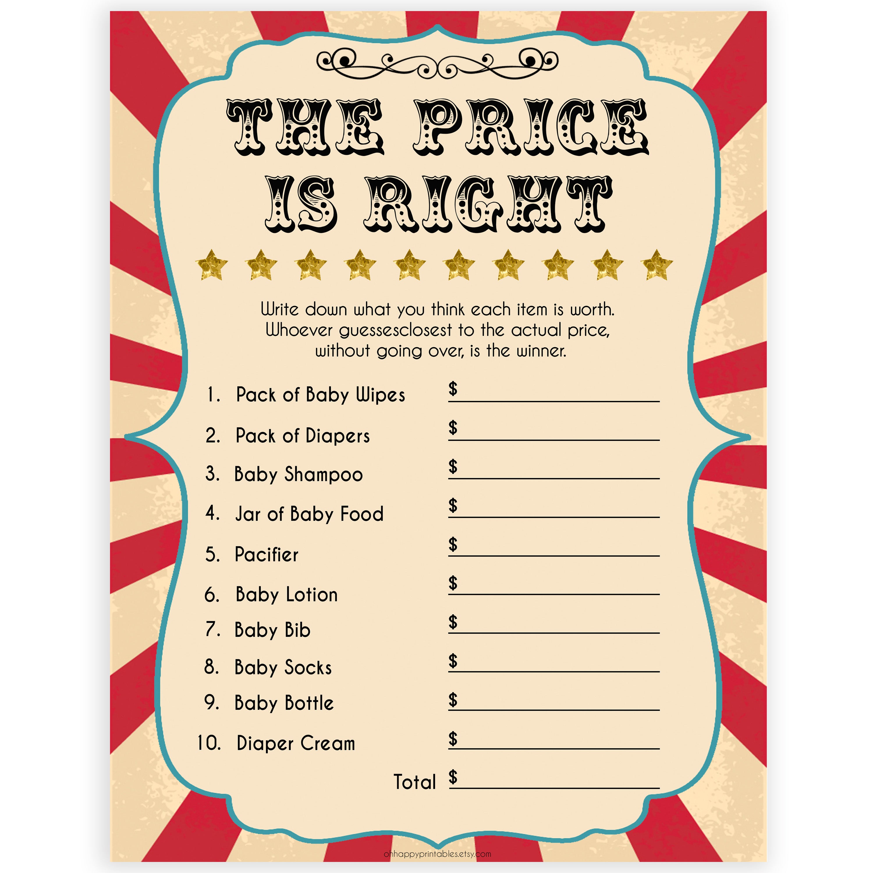 Circus the price is right baby shower games, circus baby games, carnival baby games, printable baby games, fun baby games, popular baby games, carnival baby shower, carnival theme