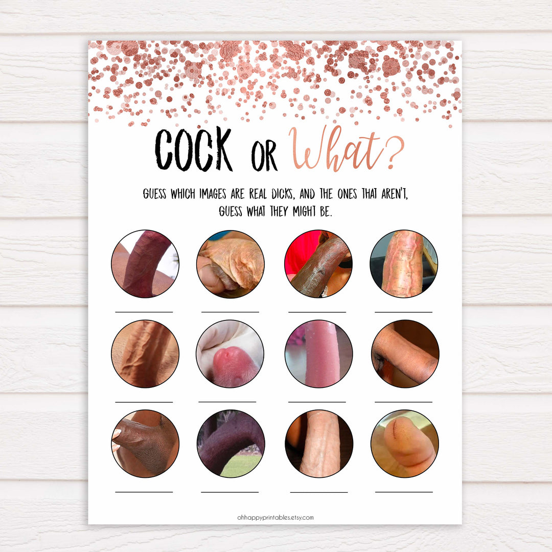 Rose gold cock or what bridal shower games, bachelorette naughty games, adult games, cock or what, cock game