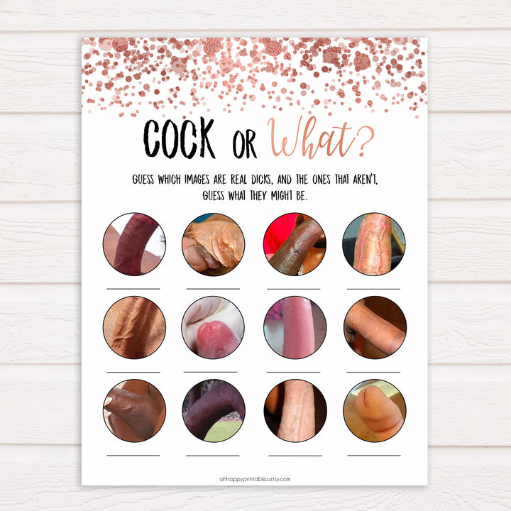 Rose gold cock or what bridal shower games, bachelorette naughty games, adult games, cock or what, cock game